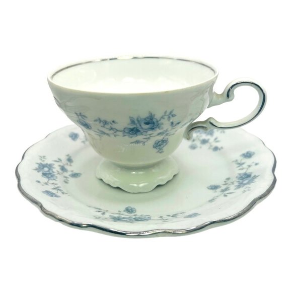 Johann Haviland Bavaria Germany Fine Porcelain Blue Garland Saucer & Tea Cup - Picture 5 of 9